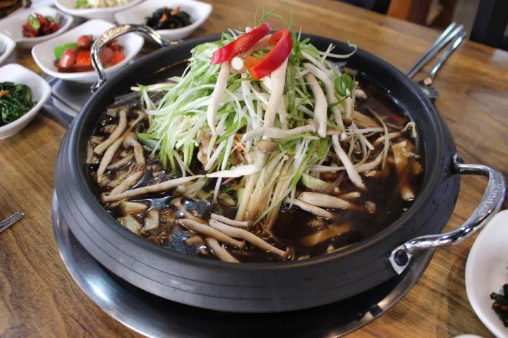 Bulgogi hot pot bubbling on the burner