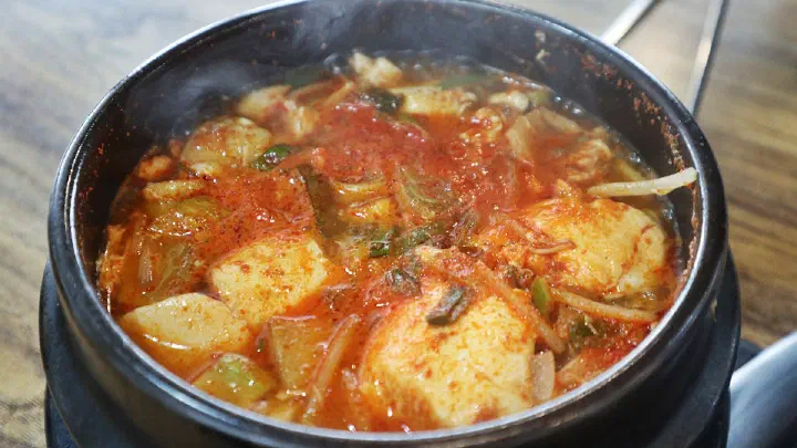 Spicy soft tofu stew, sundubu jjigae