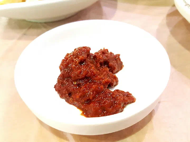 House-made toha-jeot, fermented freshwater shrimp, at Hansangeun Daetongbapjip