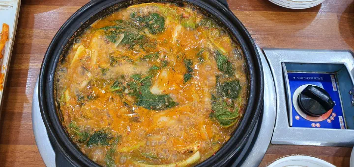Geoje anchovy stew after the broth has reduced down to a thick, spoonable consistency