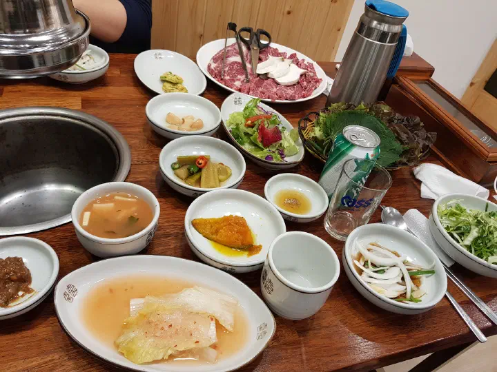 Variety of side dishes at Cheolma Hanwoo Chowon
