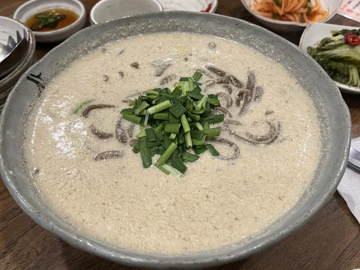 Rich perilla broth acorn noodle soup