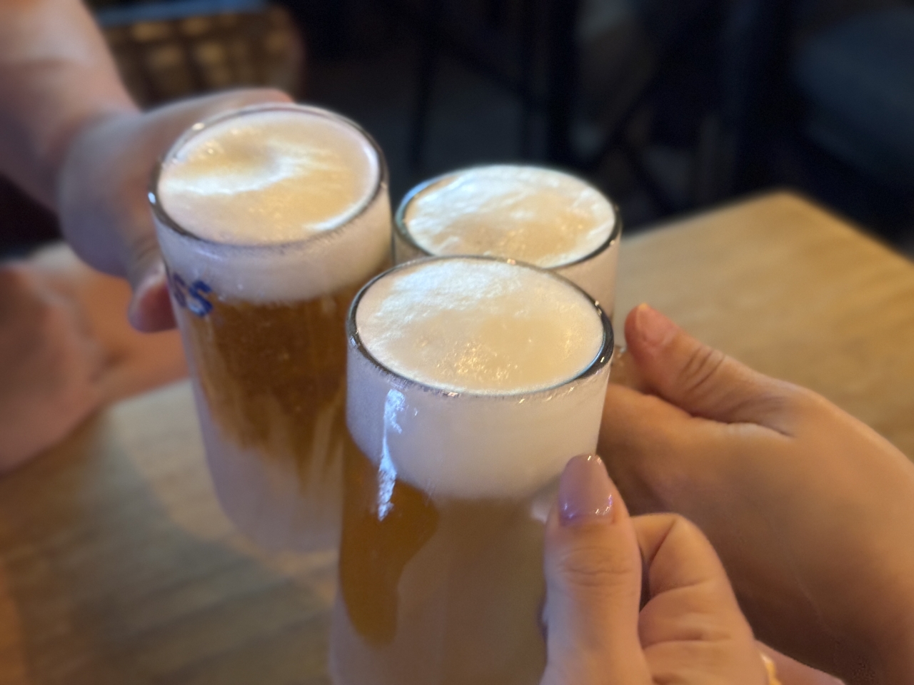 Soju and beer cheers at the table