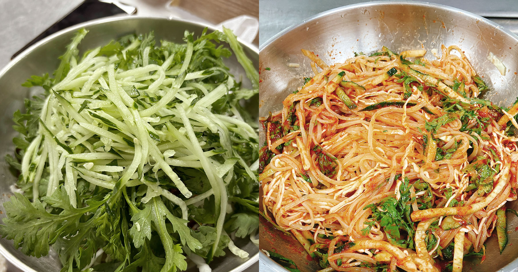 Yubu jjolmyeon and bibim jjolmyeon at Parkyongja Gyeongju Myeongdong Jjolmyeon