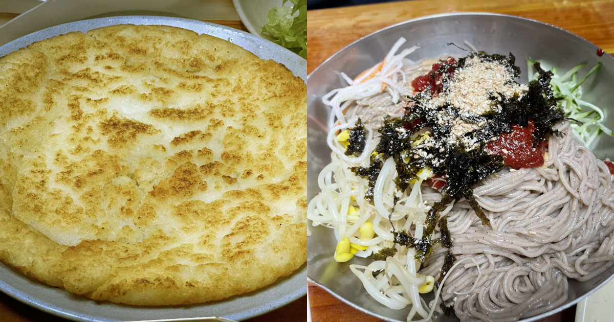 홍천 검산막국수 메밀막국수와 두툼한 감자전 한 상
