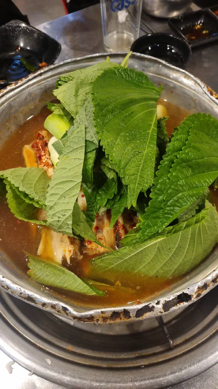 A pot of spicy maeuntang fish stew at Dongbu Hoe Center