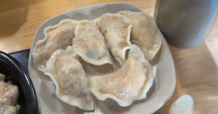 Dumplings folded by hand at Jinnampo Noodle