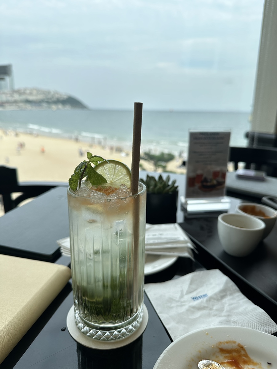 Mojito with Haeundae beach view at O’Kim’s