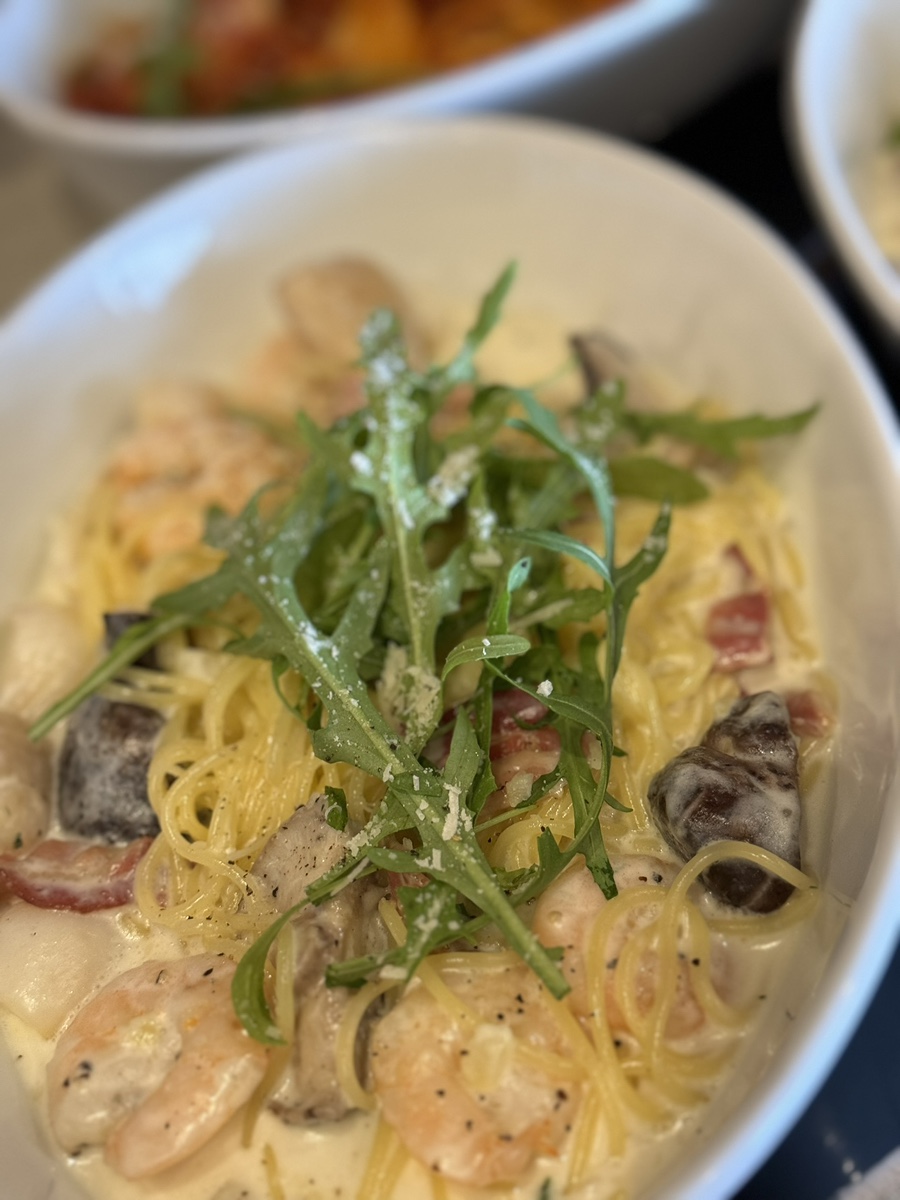 Seafood cream pasta at O’Kim’s close-up