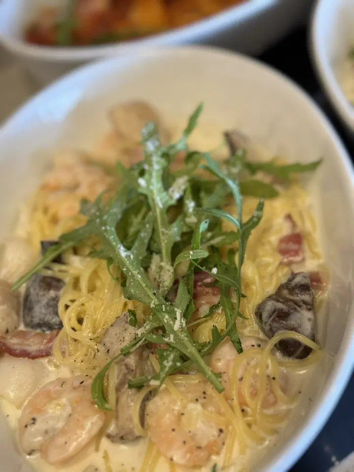 Seafood cream pasta at O’Kim’s close-up