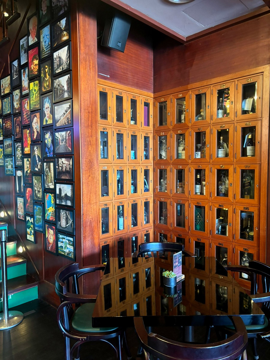 Wall of personal whisky lockers at O’Kim’s