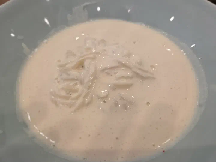 Close-up of Kongmyeondang&rsquo;s thick soybean broth kongguksu