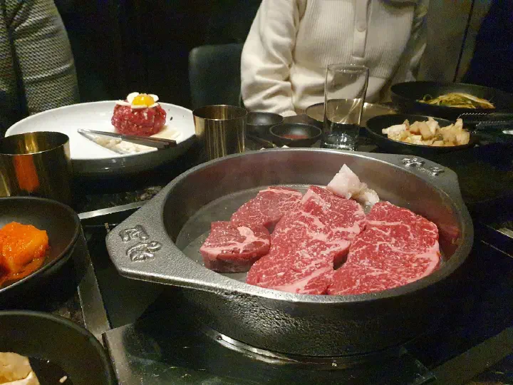 Tableside grilling of hanwoo at Changgo43 Pangyo