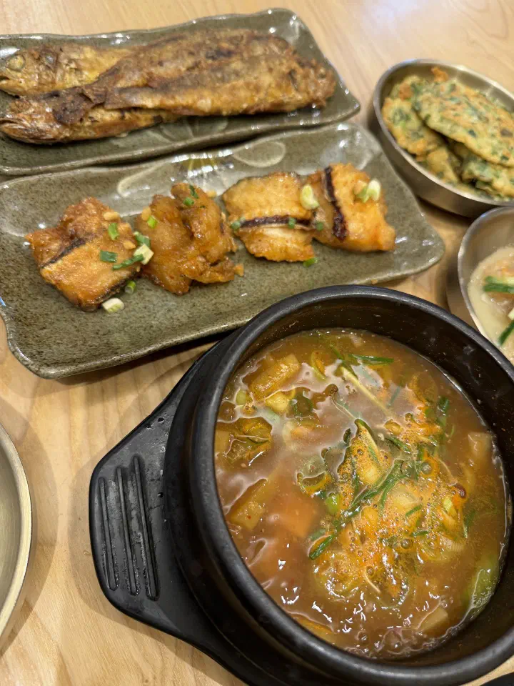 Doenjang stew served alongside a second stew