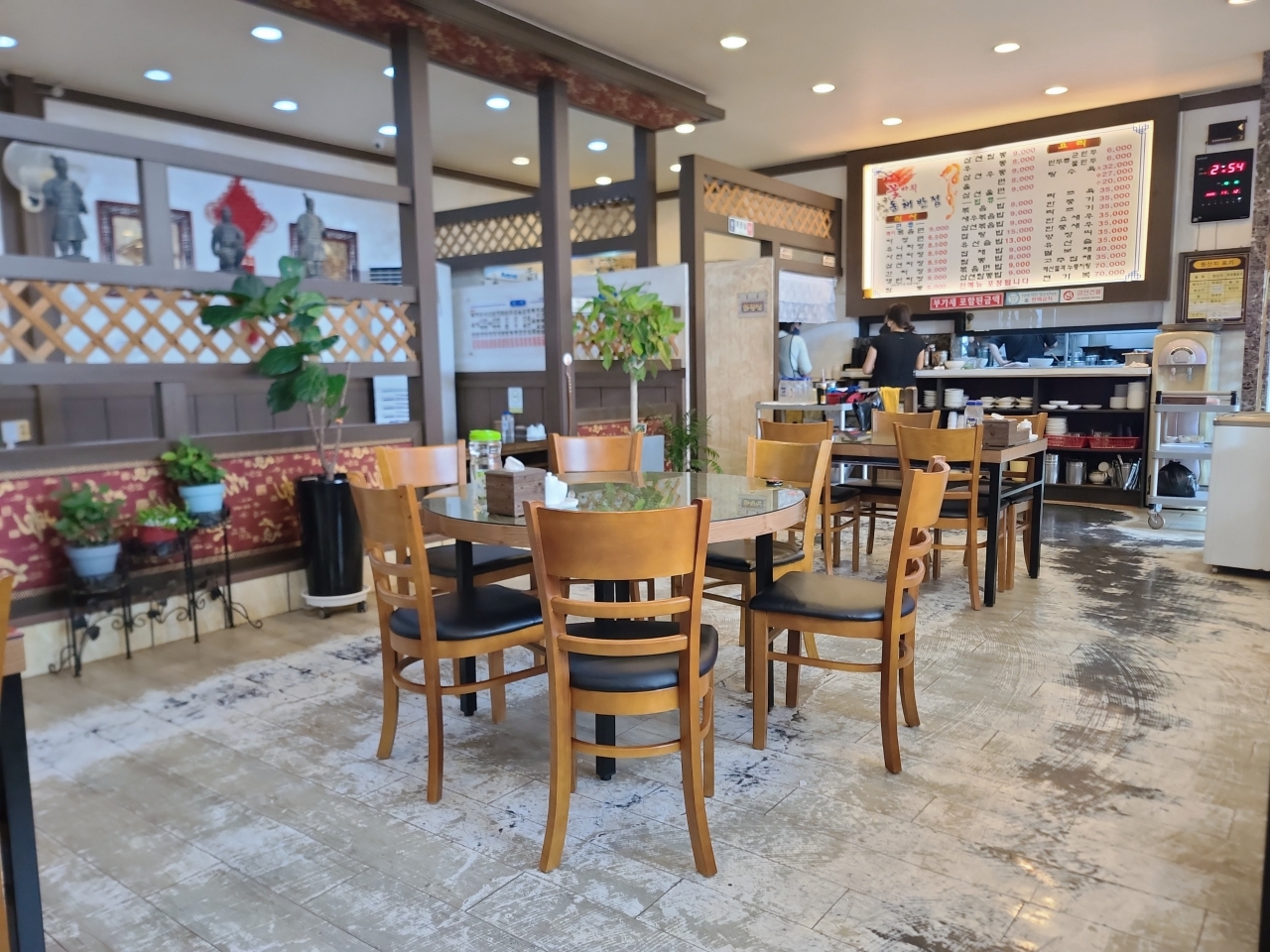 The clean, simple interior seating at Donghaebanjeom