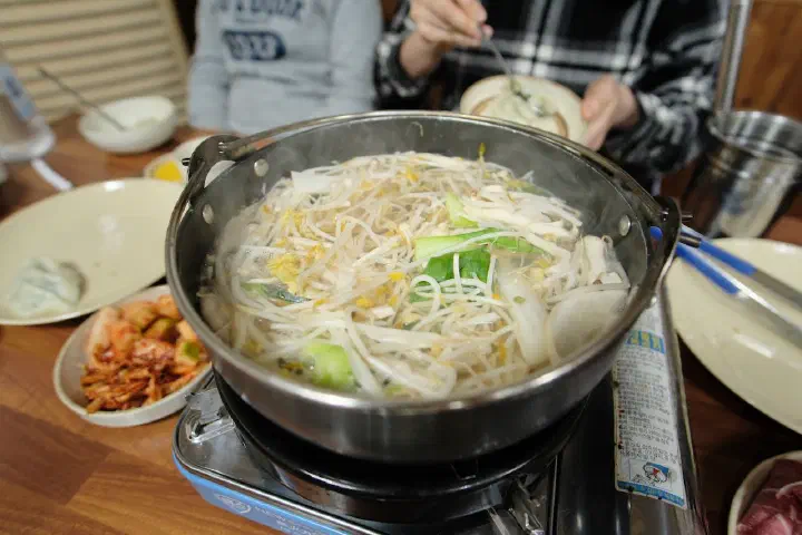 Shabu-shabu hotpot set with side dishes at Cheonghakdong Eonyang Bonjeom