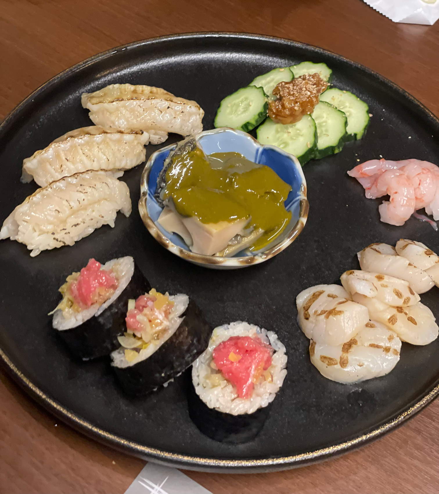 Assorted nigiri and tuna roll plate