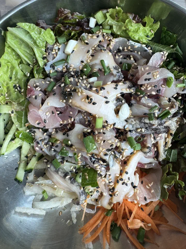 Close-up of yukil mulhoe at Yukil Hoetjip in Jujeon, Ulsan