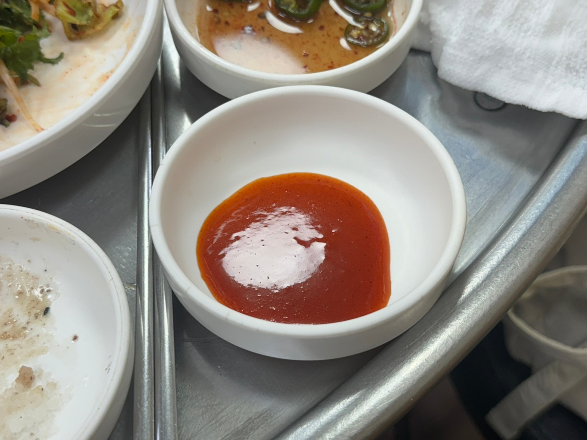 Small dish of dipping sauce served with marinated galbisal