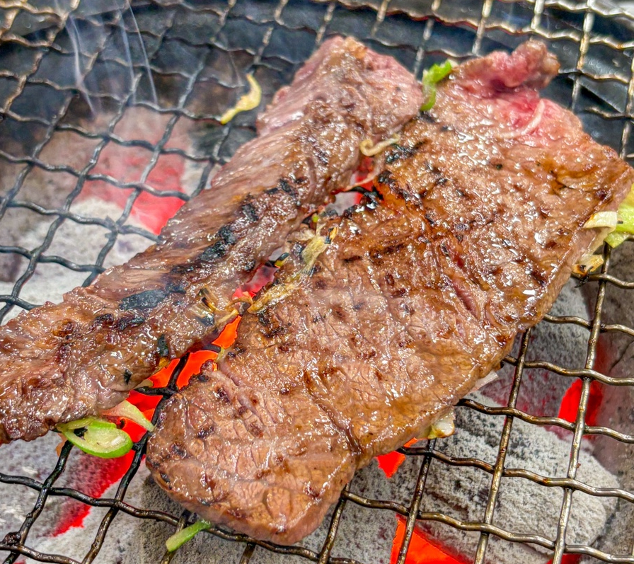 Close-up of cooked marinated Hanwoo galbisal