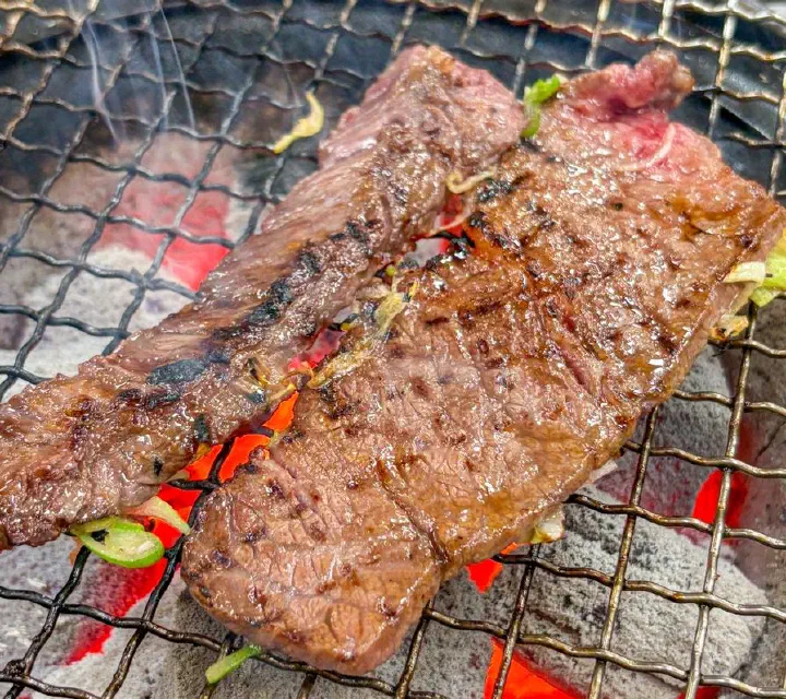 잘 익은 한우 갈비살 양념구이 클로즈업