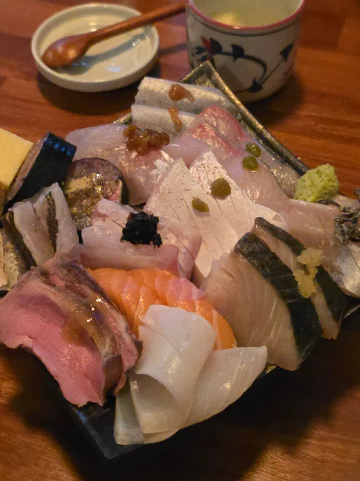 Close-up of aged white-fish sashimi