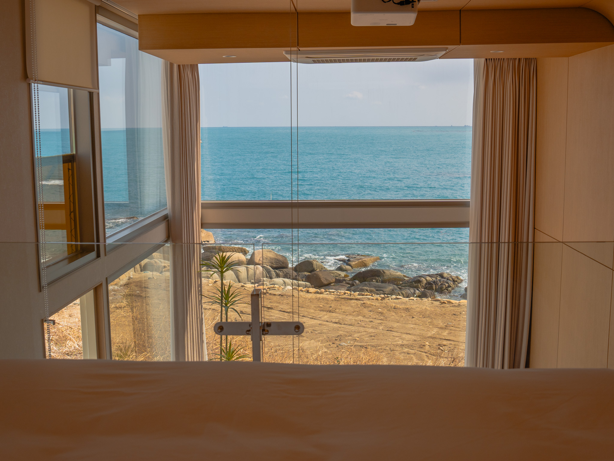 Sea view from the villa bedroom window - waking up to the ocean at Ocean Bliss