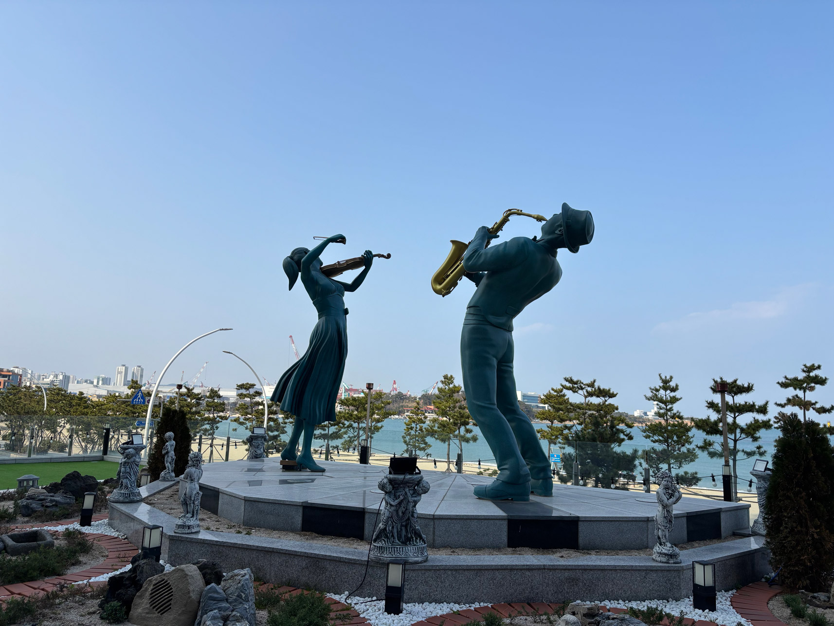 Saxophone and violin sculptures by Ilsan beach in Ulsan Dong-gu