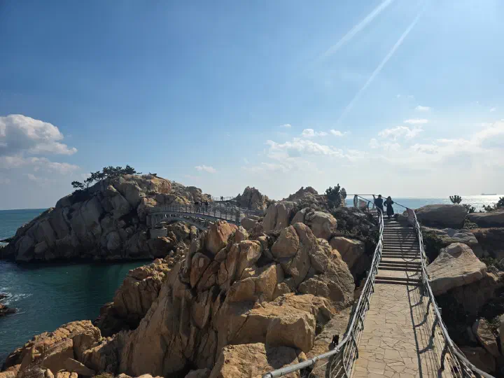 Daewangam suspension bridge seen from the coastal trail