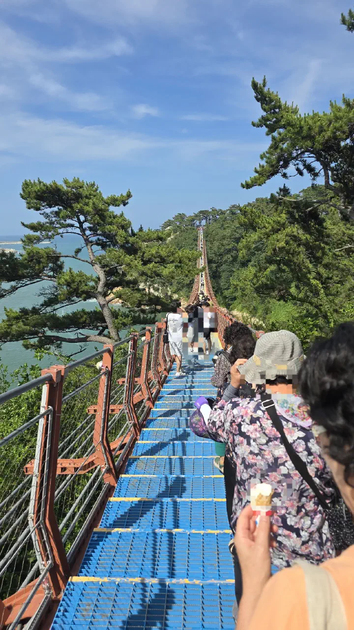 Walking across the 303m suspension bridge at Daewangam Park