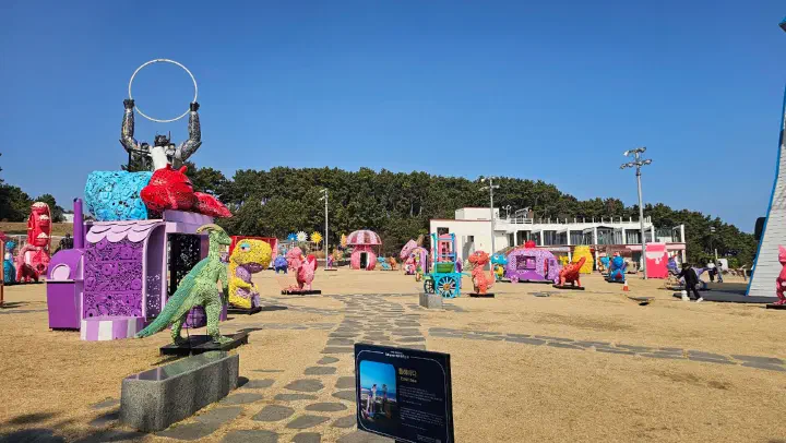 The colorful junk-art plaza at the Ganjeolgot Imagination Space